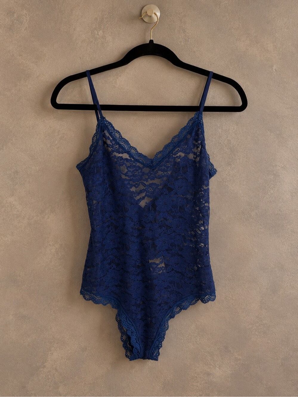 Anthropologie M NWT Sabrina V-Neck Lace Bodysuit Navy Blue Floral